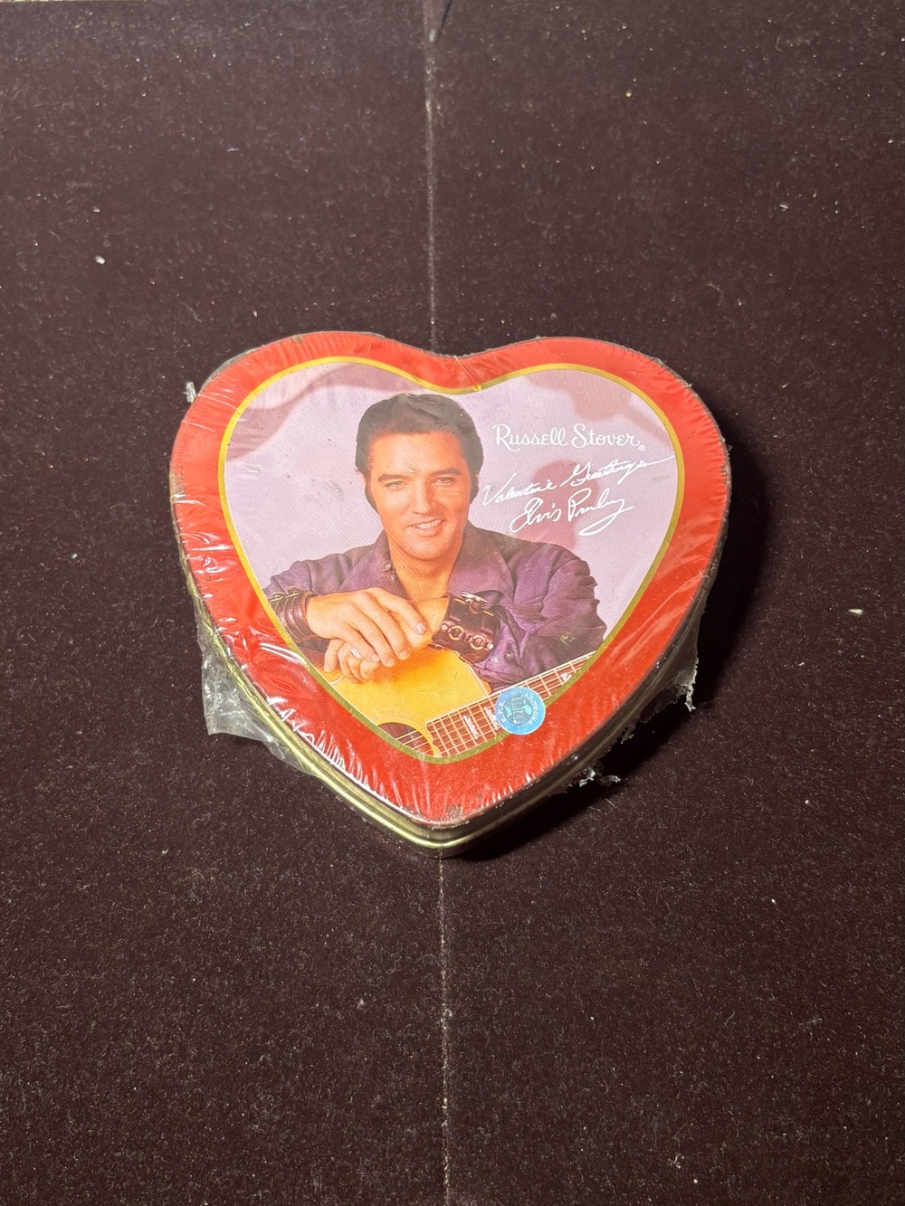 Russell Stover Heart-Shaped Elvis Presley Collectible Tin Red Gold 2000